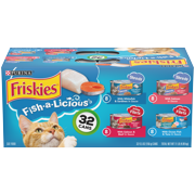 (32 Pack) Friskies Wet Cat Food Variety Pack, Fish-A-Licious Shreds, Prime Filets & Tasty Treasures, 5.5 oz. Cans